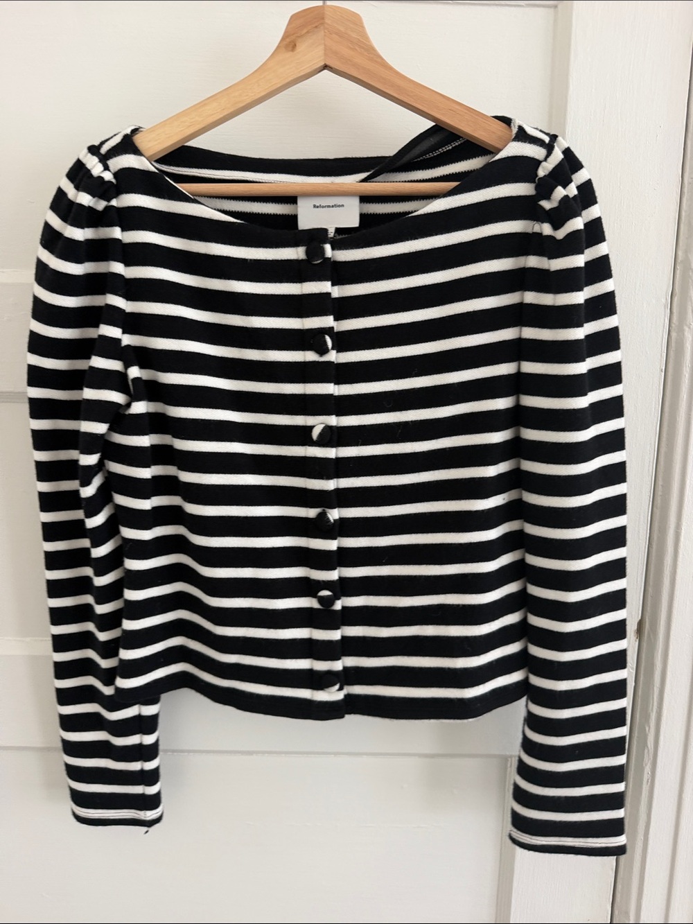 Reformation Black and White Striped Button-Front Top